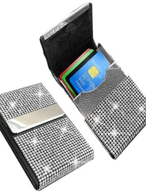 Silver Bling Card Holder Wallet Case